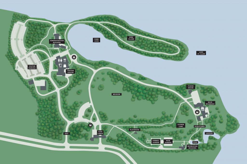 A graphical map of the Ford House grounds.
